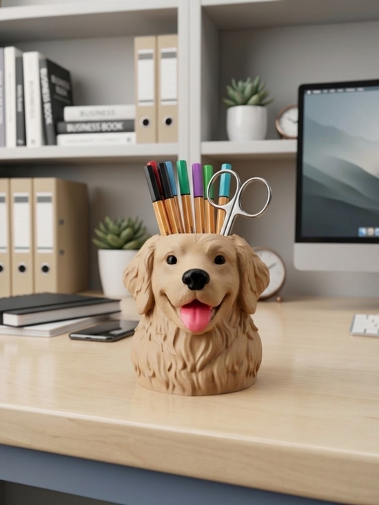 Hand Crafted Other - Golden Retriever Desk Organizer Pen Holder